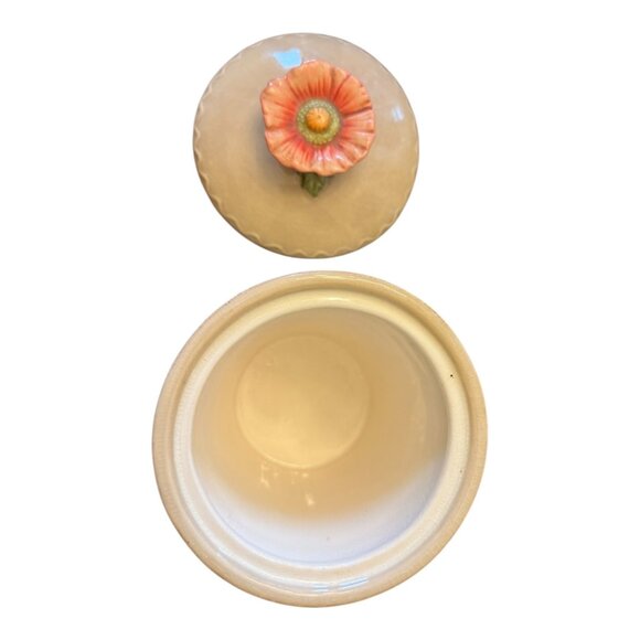 Michel & Company Ceramic Canister With Lid Floral Design Embossed Details 6.5" - Picture 5 of 8